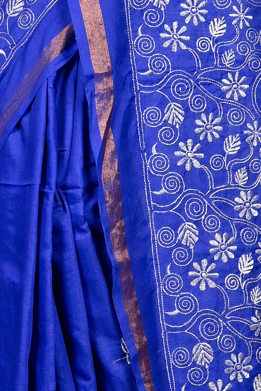Blue Cotton Blended Paru Hand Loom Saree (546)